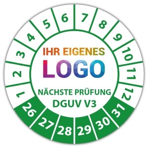 Prüfplakette Nächste Prüfung nach DGUV Vorschrift 3 - Prüfplaketten DGUV logo