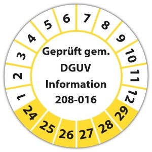 Prüfplakette Geprüft gem. DGUV Information 208-016 - 