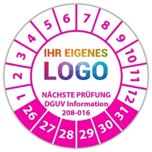 Prüfplakette Nächste Prüfung nach DGUV Information 208-016 - Prüfplaketten DGUV logo