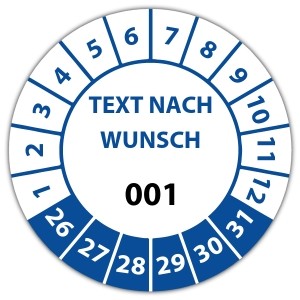 Prüfplakette Nummeriert mit Text - Prüfplaketten mit Wunschtext