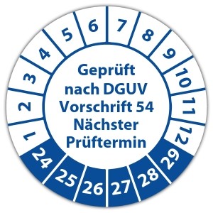 Prüfplakette Geprüft nach DGUV Vorschrift 54 Nächster Prüftermin - Prüfplaketten DGUV