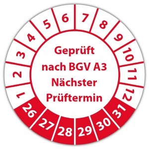 Prüfplakette Geprüft nach BGV A3 Nächster Prüftermin - Prüfplaketten DGUV
