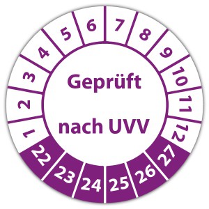 Prüfplakette Geprüft nach UVV - DGUV Vorschrift 70 - Prüfkennzeichnung