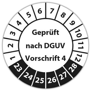 Prüfplakette Geprüft nach DGUV Vorschrift 4 - Prüfplaketten auf Bogen