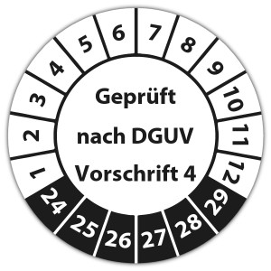 Prüfplakette Geprüft nach DGUV Vorschrift 4 - Prüfplaketten auf Bogen