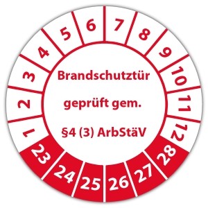 Prüfplakette Brandschutztür geprüft gem.  §4 (3) ArbStäV - Prüfplaketten auf Bogen