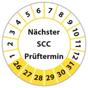 Prüfplakette Dokumentenfolie Nächster SCC Prüftermin - Prüfplaketten Dokumentenfolie