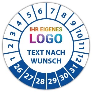 Prüfplakette mit Logo und Wunschtext - Prüfplaketten mit Werbung