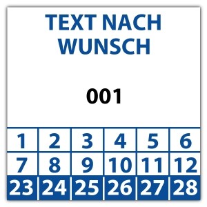 Prüfplakette Nummeriert mit Wunschtext - Prüfplaketten Quadrat