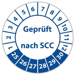 Prüfplakette Geprüft nach SCC - Prüfplaketten auf Bogen