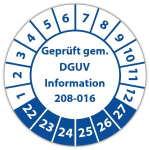 Prüfplakette Geprüft gem. DGUV Information 208-016 - Prüfplaketten auf Bogen