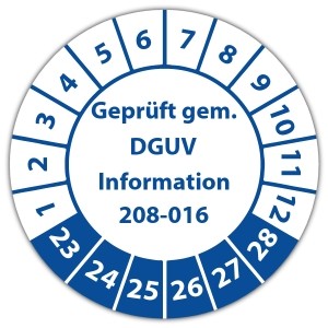 Prüfplakette Geprüft gem. DGUV Information 208-016 - Prüfplaketten auf Bogen