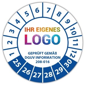 Prüfplakette Geprüft gem. DGUV Information 208-016 - Prüfplaketten auf Bogen logo
