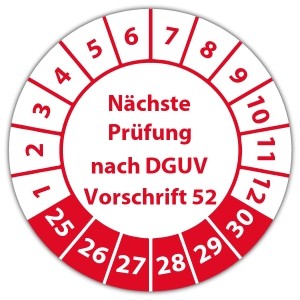 Prüfplakette Nächste Prüfung nach DGUV Vorschrift 52 - Prüfplaketten auf Bogen