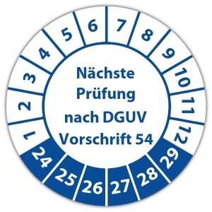 Prüfplakette Nächste Prüfung nach DGUV Vorschrift 54 auf Bogen - Prüfplaketten DGUV