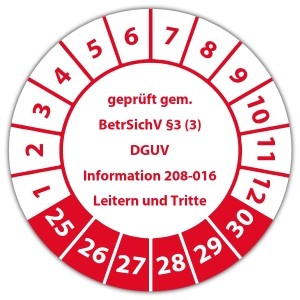 Prüfplakette geprüft gem. BetrSichV §3 (3) DGUV Information 208-016 Leitern und Tritte - Prüfplaketten auf Rolle