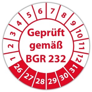 Prüfplakette Geprüft gemäß BGR 232 - Prüfplaketten auf Rolle