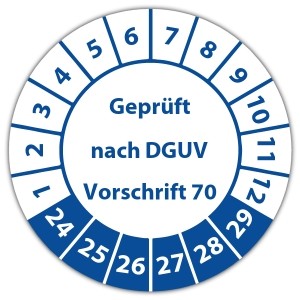 Prüfplakette Geprüft nach DGUV Vorschrift 70 - Prüfplaketten auf Bogen
