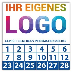Prüfplakette "Geprüft gem. DGUV Information 208-016" logo