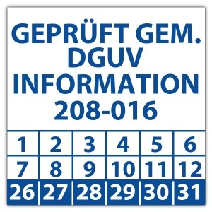 Prüfplakette Geprüft gem. DGUV Information 208-016 - Prüfplaketten DGUV