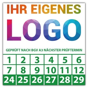 Prüfplakette Dokumentenfolie ""Geprüft nach BGV A3 nächster Prüftermin" logo