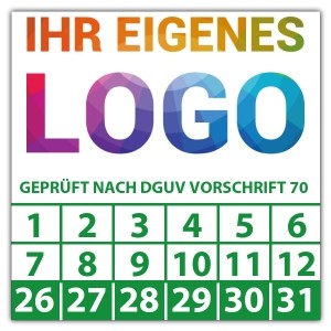Prüfplakette Dokumentenfolie Geprüft nach DGUV Vorschrift 70 - Prüfplaketten Dokumentenfolie logo