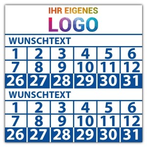 Prüfplakette doppeltes datum mit logo - Prüfplaketten mit Werbung