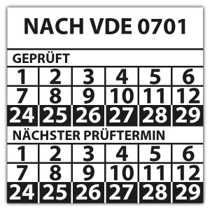 Prüfplakette doppeltes datum "Nach VDE 0701"