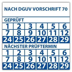Prüfplakette doppeltes datum "Nach DGUV Vorschrift 70"
