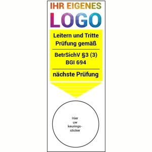 Leiter und tritte Prüfung gemäß BetrSichV-BGI-694 Grundplakette mit Logo - DGUV 208-016 - Leitern und Tritte