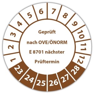 Prüfplakette Geprüft nach OVE/ÖNORM E 8701 nächster Prüftermin - Pruefplaketten