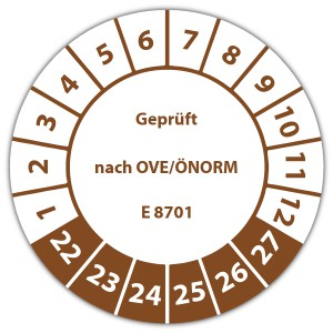 Prüfplakette Geprüft nach OVE/ÖNORM E 8701 - Pruefplaketten