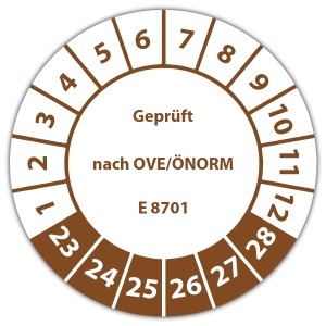 Prüfplakette Geprüft nach OVE/ÖNORM E 8701 - Prüfplaketten OVE / ÖNORM