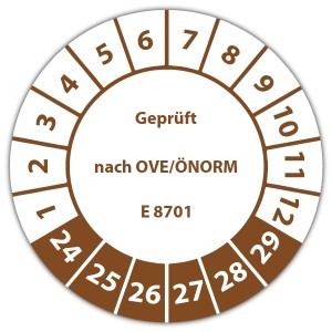 Prüfplakette Geprüft nach OVE/ÖNORM E 8701 - Pruefplaketten