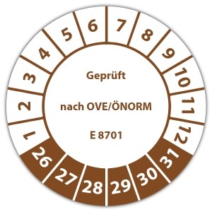 Prüfplakette Geprüft nach OVE/ÖNORM E 8701 - Prüfplaketten OVE / ÖNORM