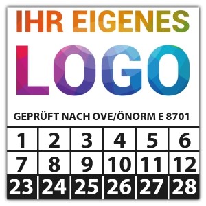 Prüfplakette Geprüft nach OVE/ÖNORM E 8701 - Prüfplaketten Quadrat logo