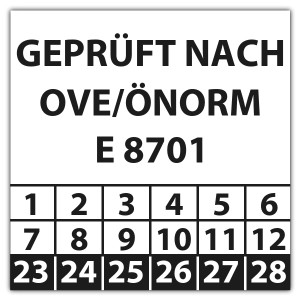 Prüfplakette Geprüft nach OVE/ÖNORM E 8701 - Prüfplaketten Quadrat
