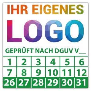 Prüfplakette Geprüft nach DGUV (eigene eingabe) - Prüfplaketten DGUV logo