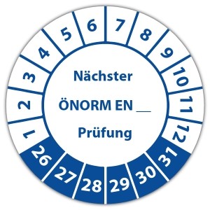 Prüfplakette Nächster ÖNORM EN Prüfung (eigene eingabe) - Prüfplaketten OVE / ÖNORM
